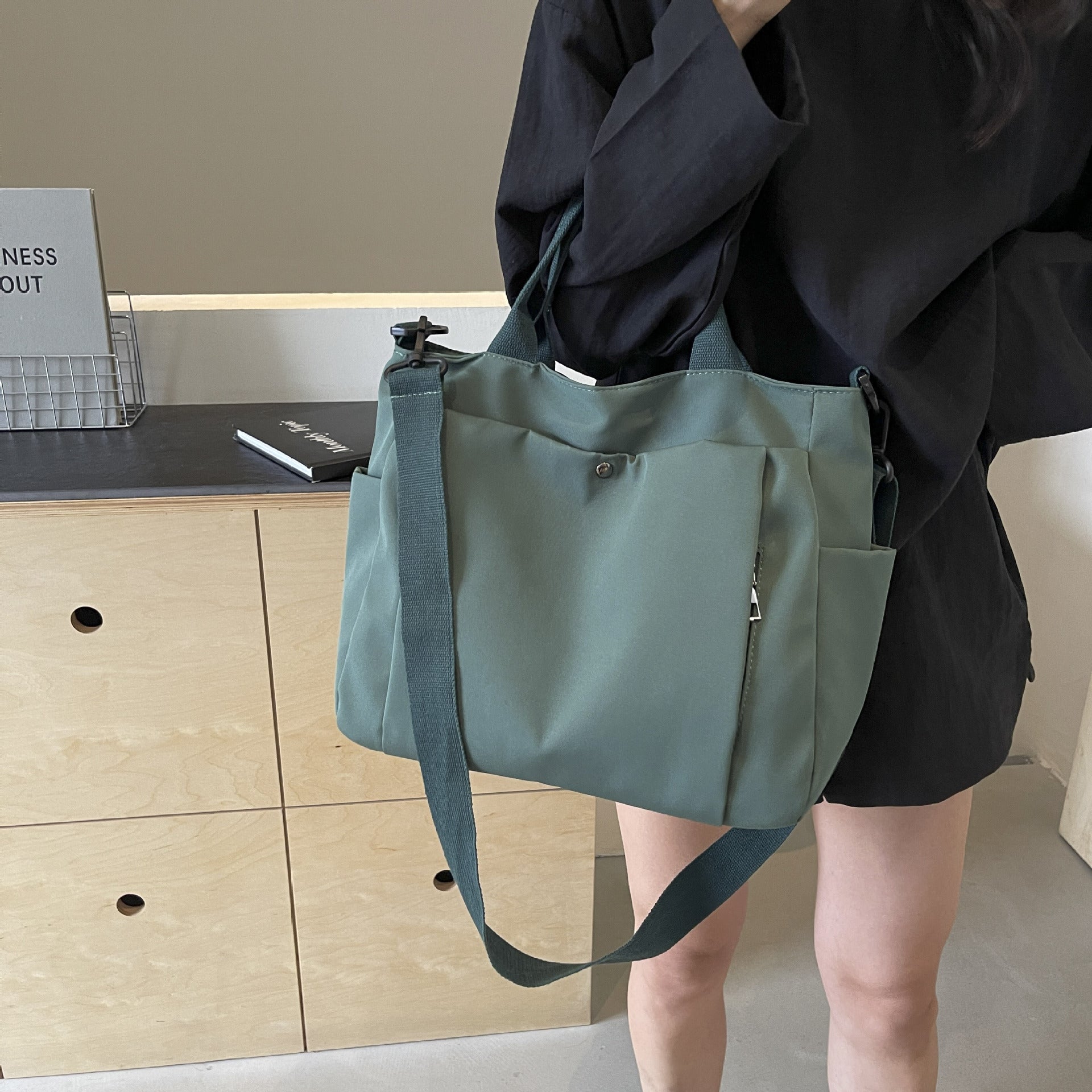 Large-Capacity Multi-Pocket Convertible Nylon Shoulder Tote Bag