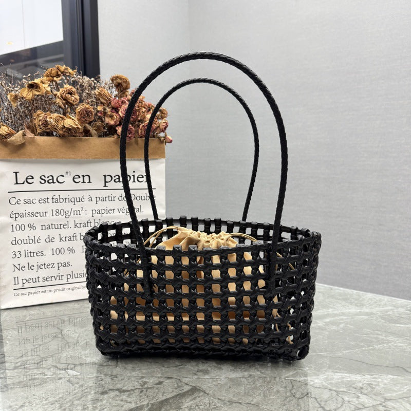 Candy Color Hollow Woven One-Shoulder Beach Bag