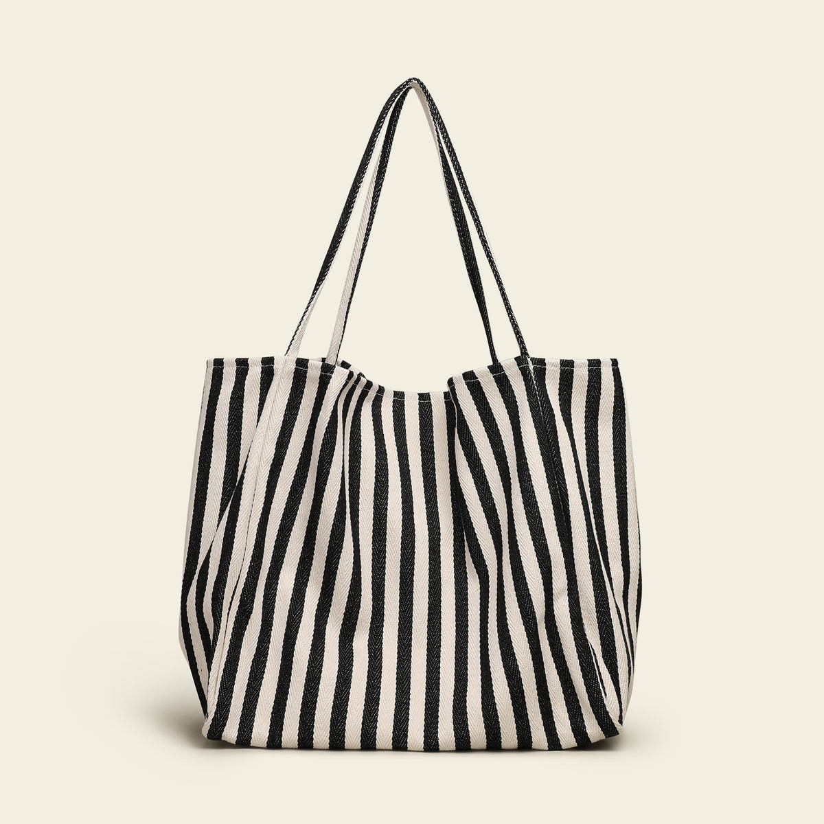 Contrast Stripe Large Capacity Soft Canvas Tote Bag