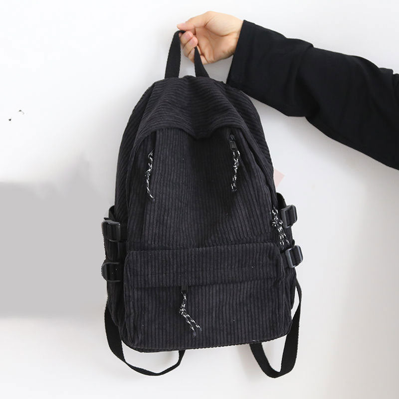 2026 New Corduroy Backpack Female Junior High School Student School Bag Korean Version Versatile College Student Travel Backpack Female