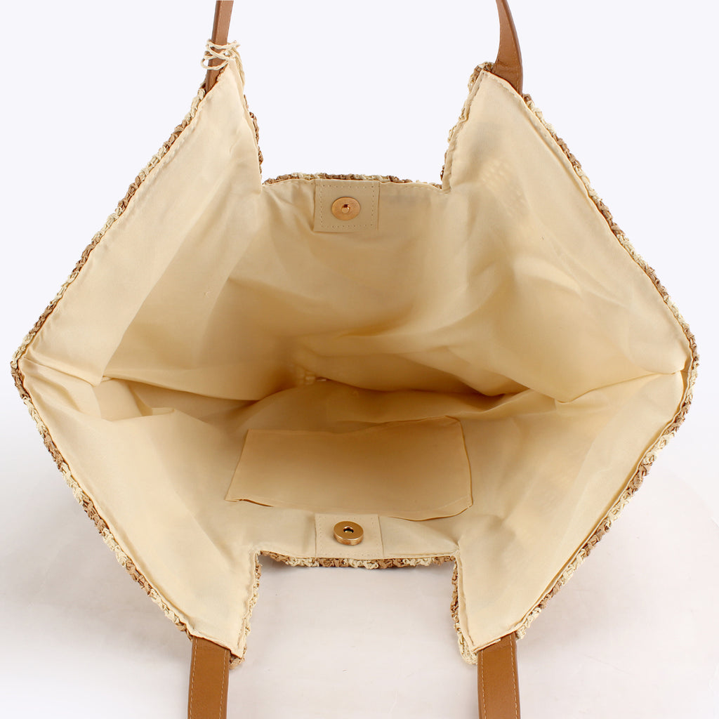 Striped Paper Straw Oversized Resort Shoulder Tote Bag