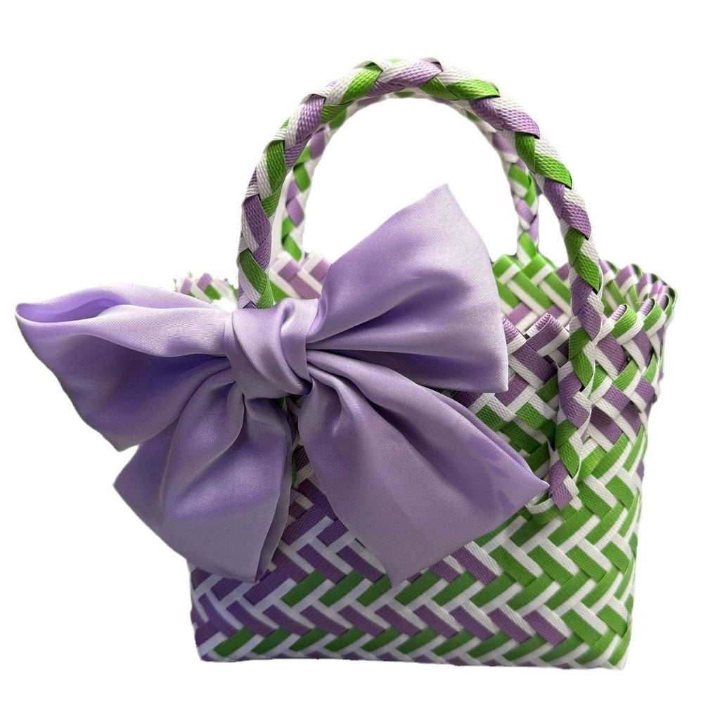 Cute Woven Basket Tote Bag with Oversized Bow Detail