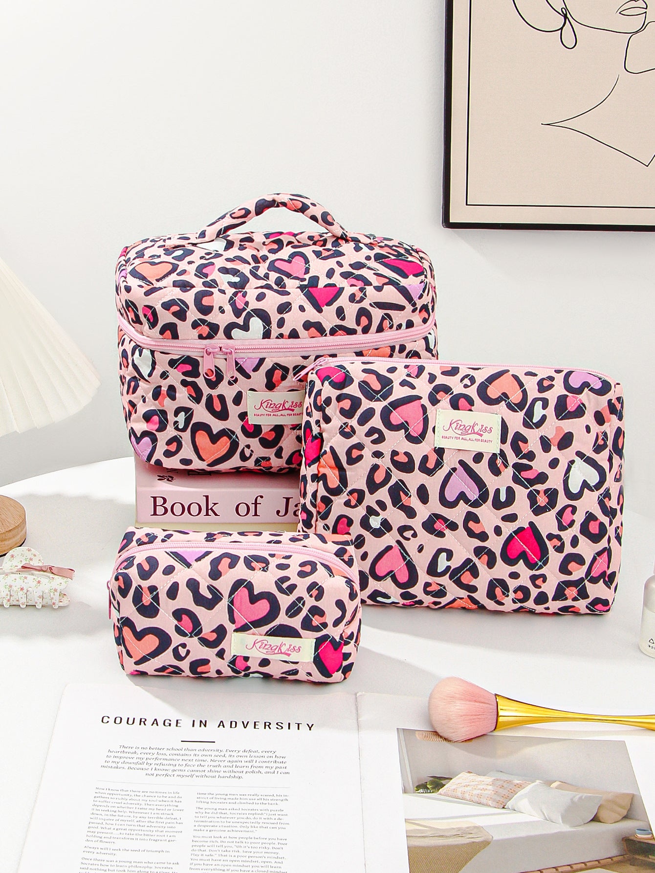 Canvas Striped Octagonal Large-Capacity Toiletry Bag