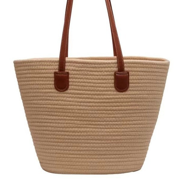 Women Cotton Rope Straw Large Korean Style New Woven Shoulder Tote Bag