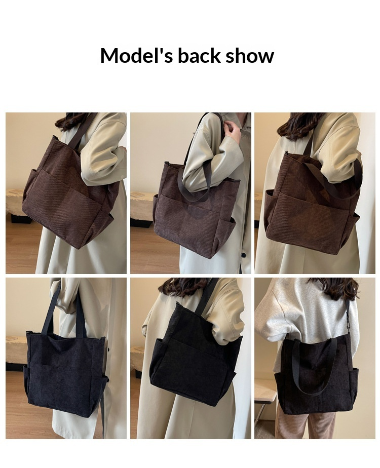 Large Corduroy Multi Pocket Convertible Shoulder Tote Bag