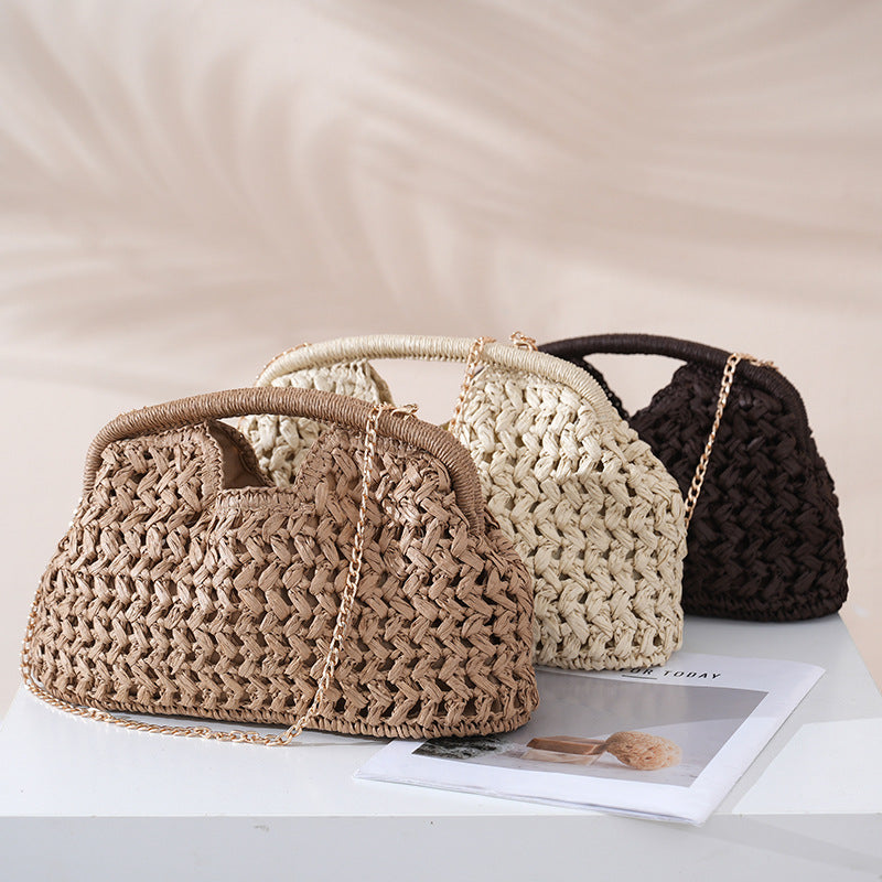 Hollow Clip Straw Woven Crossbody Beach Bag