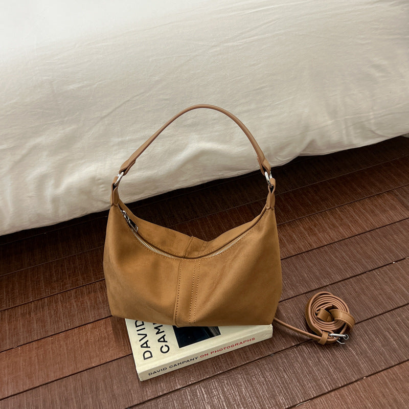 Vintage-inspired Suede Hobo Shoulder Bag with Soft Structured Shape