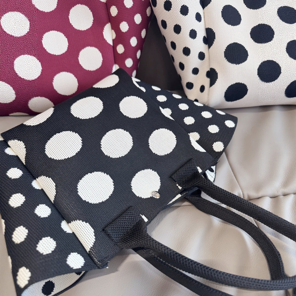 Chic Polka-Dot Knitted Pattern Mini Tote Handbag