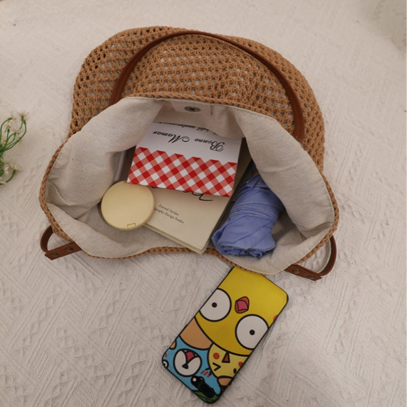 Women Casual Hollow Shoulder Cotton Woven New Lazy Handheld Beach Bag