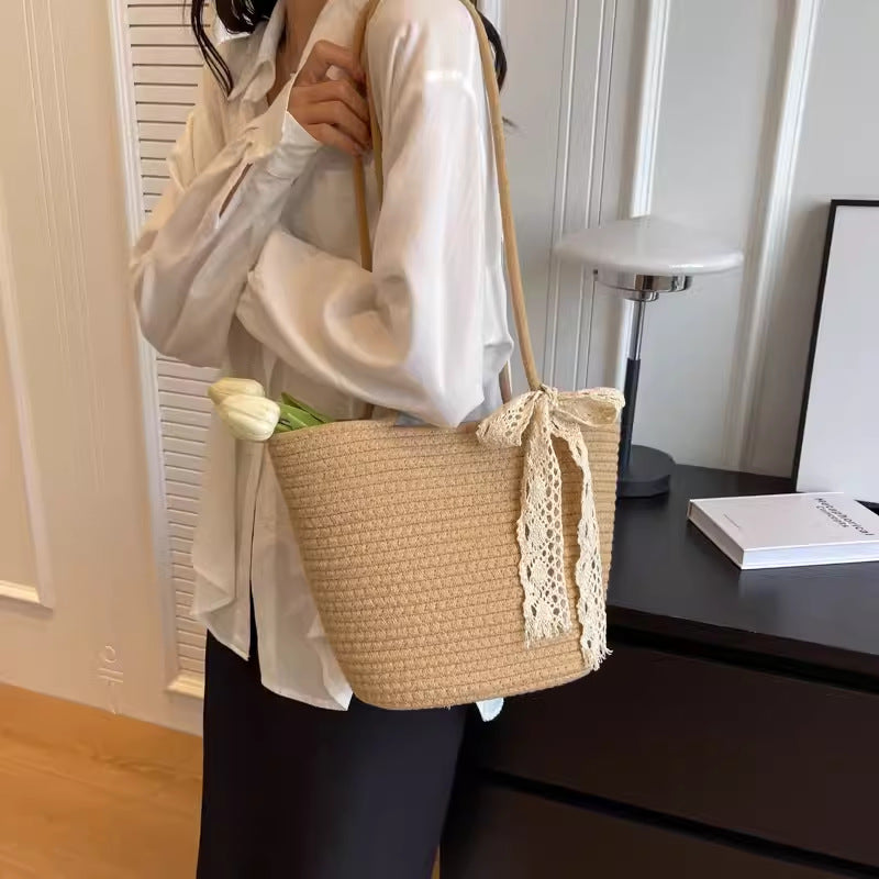 Women 2026 New Summer Handheld Shoulder Woven Straw Large Tote Bag