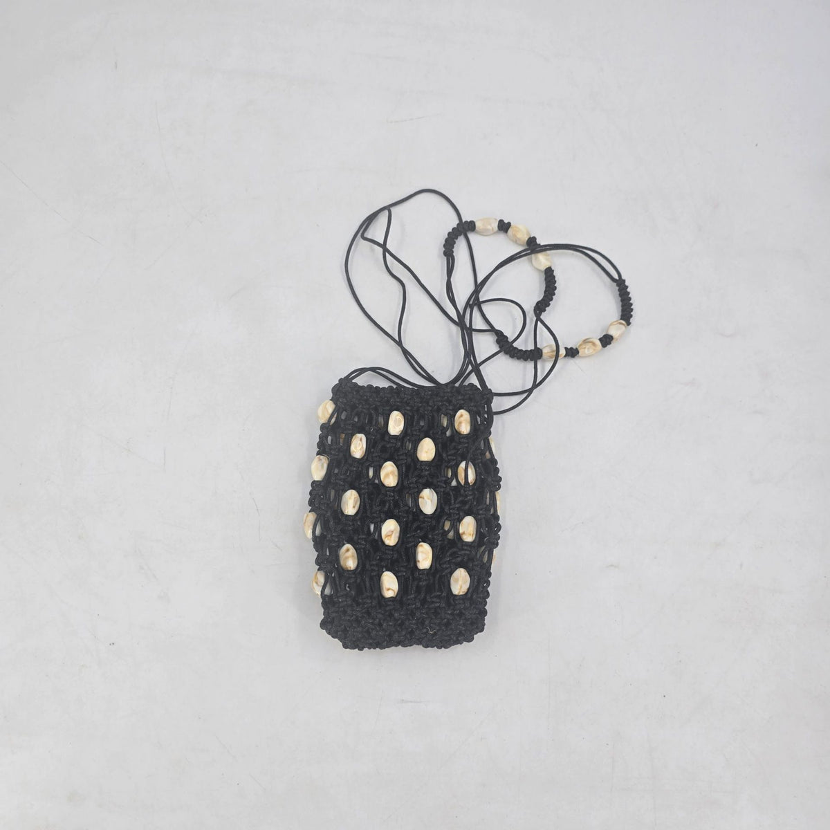 Beaded Openwork Woven Vertical Phone Crossbody Bag