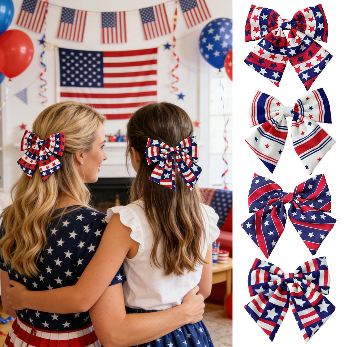 Independence Day Star Stripe Bow Streamer Hair Clip