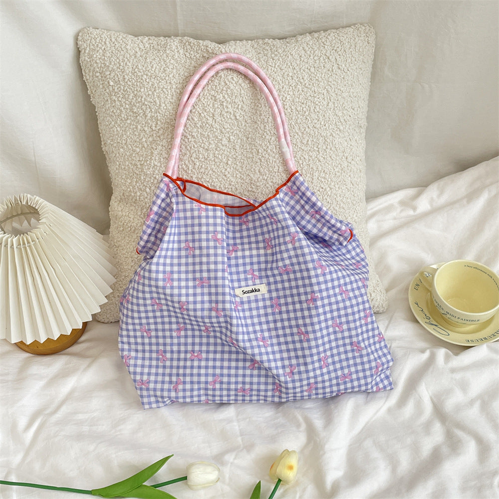 Korean Large Capacity Drawstring Floral Tote Bag