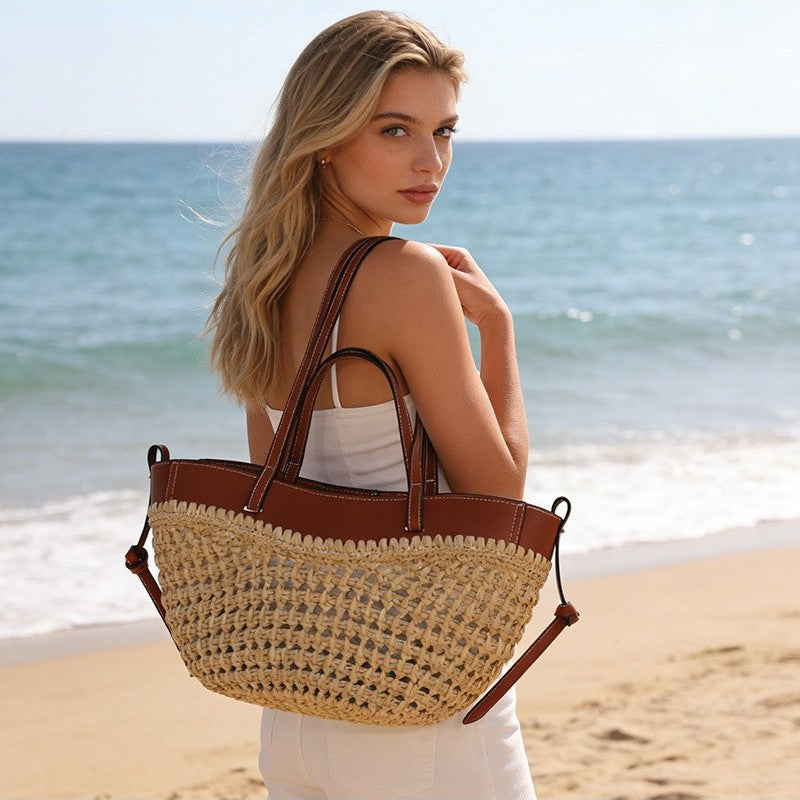 Large Capacity Hollow Straw Vegetable Basket Beach Bag