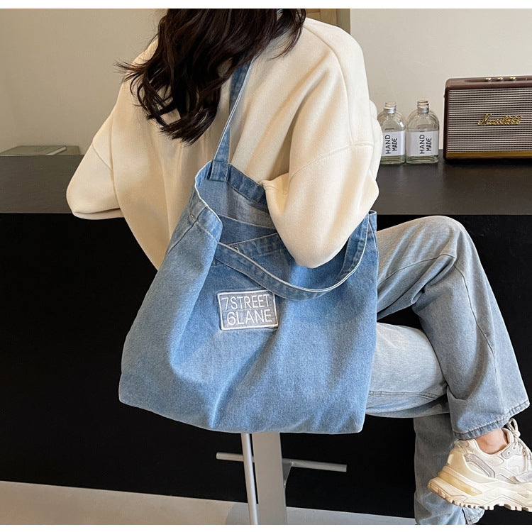 New Denim Shoulder Large Shopping Mom Artistic Student Commute Bag