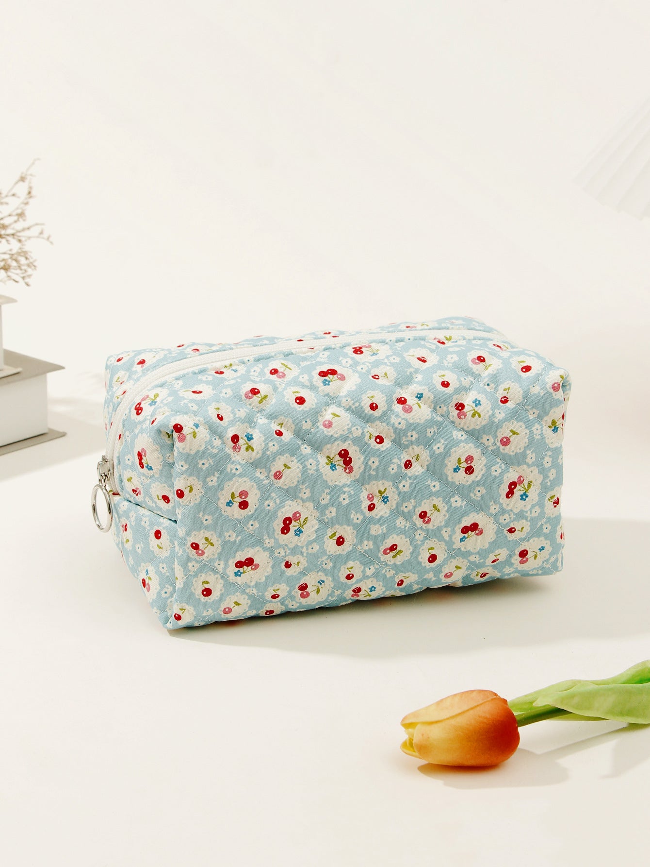 Small Floral Quilted Cotton Travel Cosmetic Bag