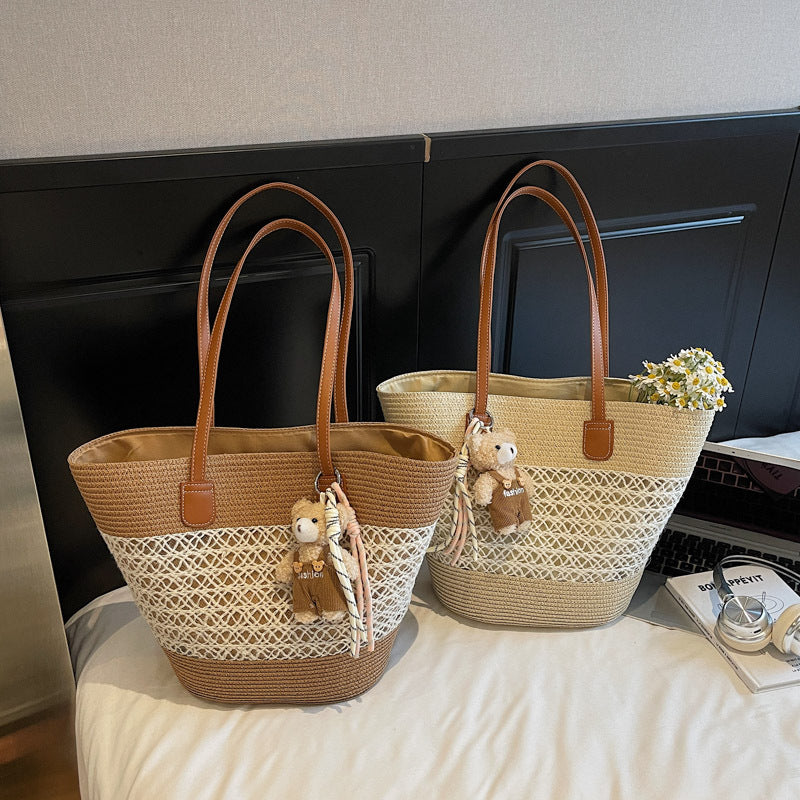 Women Summer Beach Straw 2026 New Fashion Commute Shoulder Tote Bag