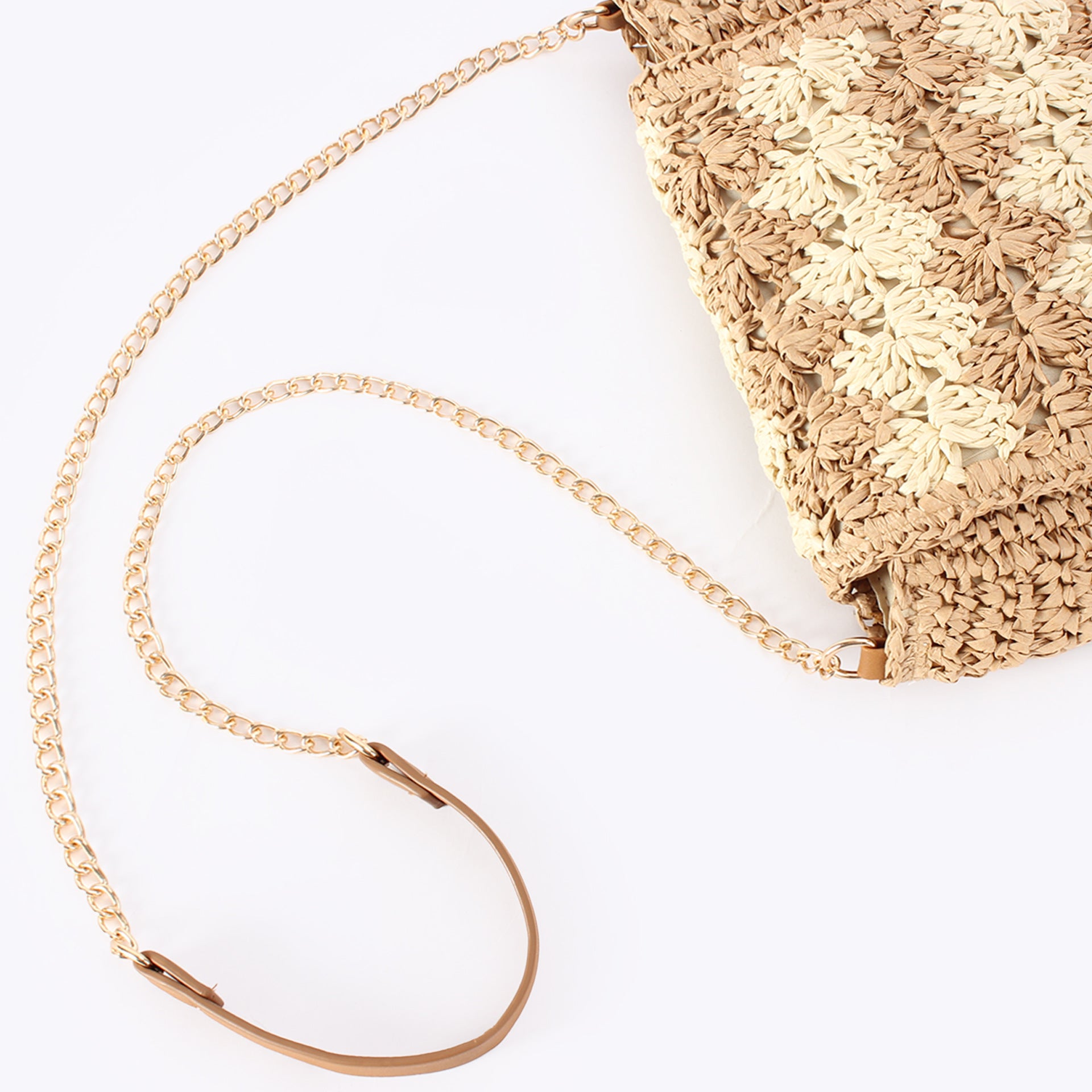Handwoven Paper Straw Crochet Crossbody Bag with Chain Strap