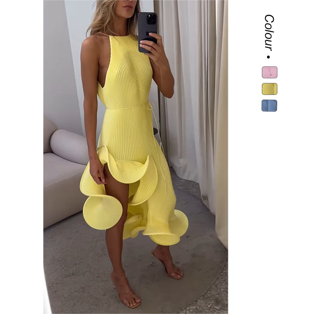 Irregular Ruffled Sexy Sleeveless Lace-Up Slim Dress