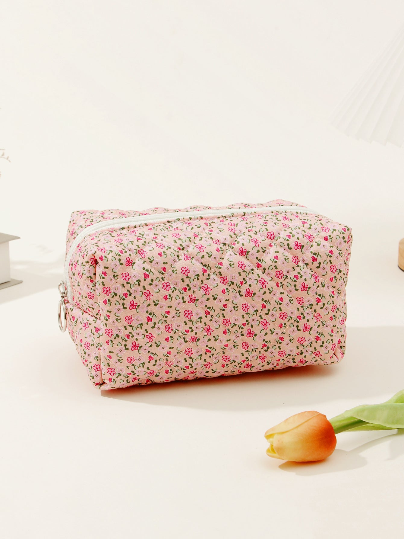 Small Floral Quilted Cotton Travel Cosmetic Bag