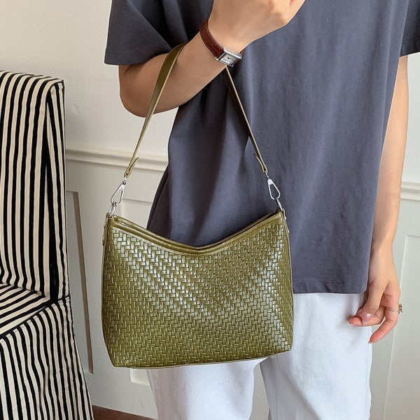 Woven Textured Hobo Shoulder Bag with Adjustable Strap