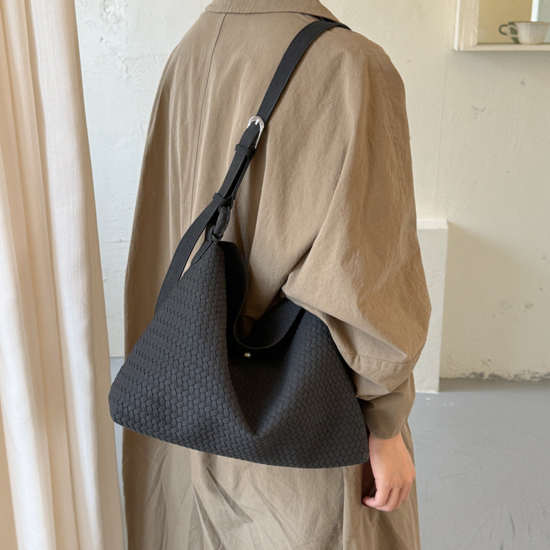 Soft Woven Shoulder Bag with Adjustable Strap and Removable Pouch