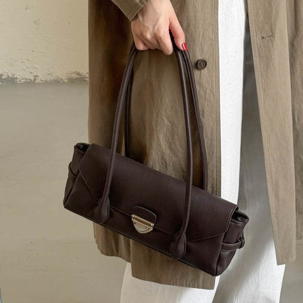 Structured East-West Shoulder Bag with Polished Clasp