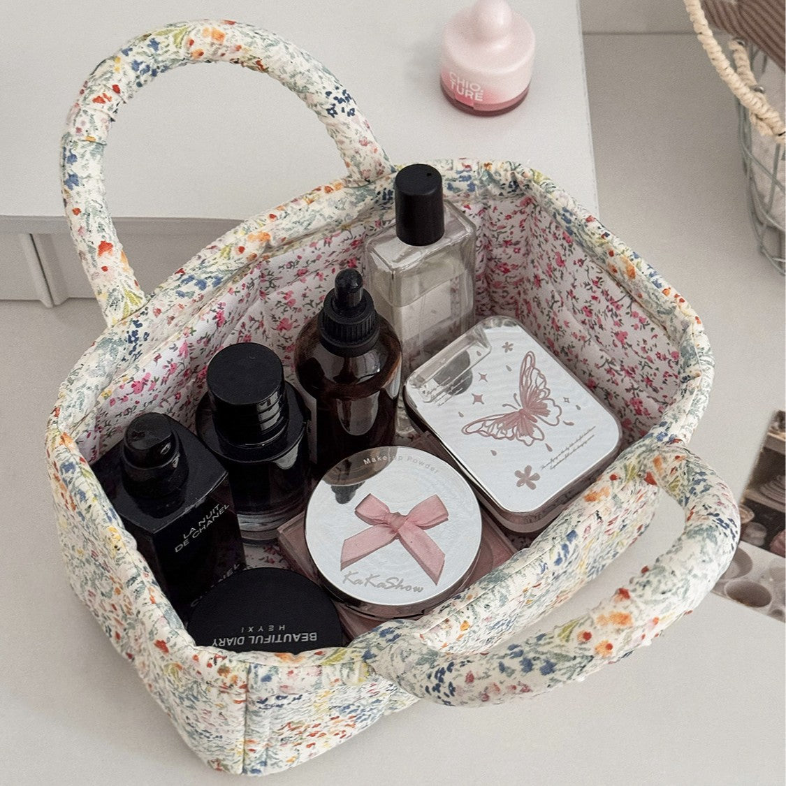 Pastoral Floral Desktop Organizer Basket