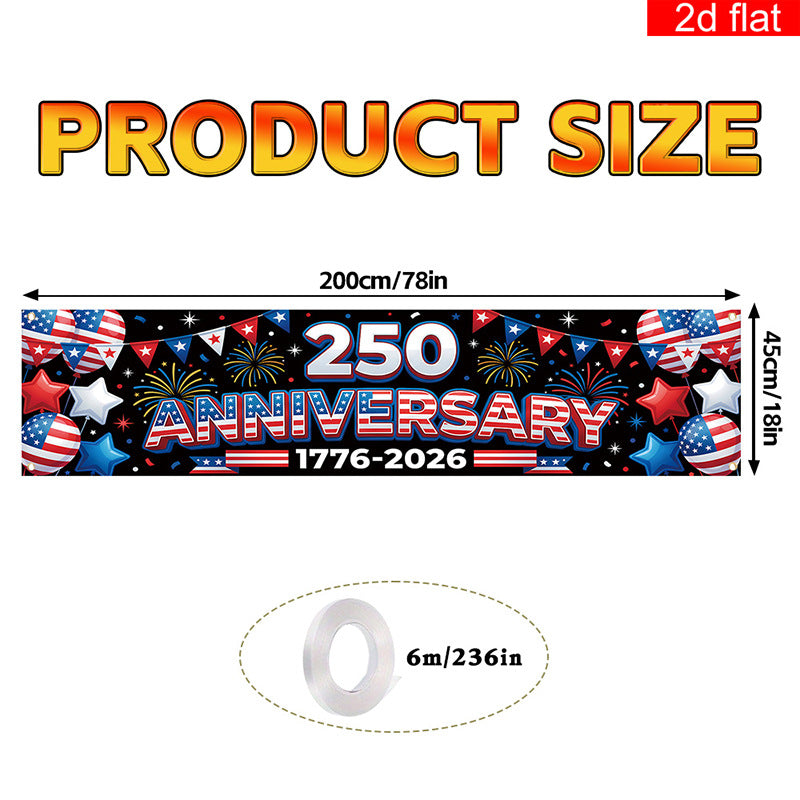 Independence Day 250th Anniversary Hanging Flag Banner
