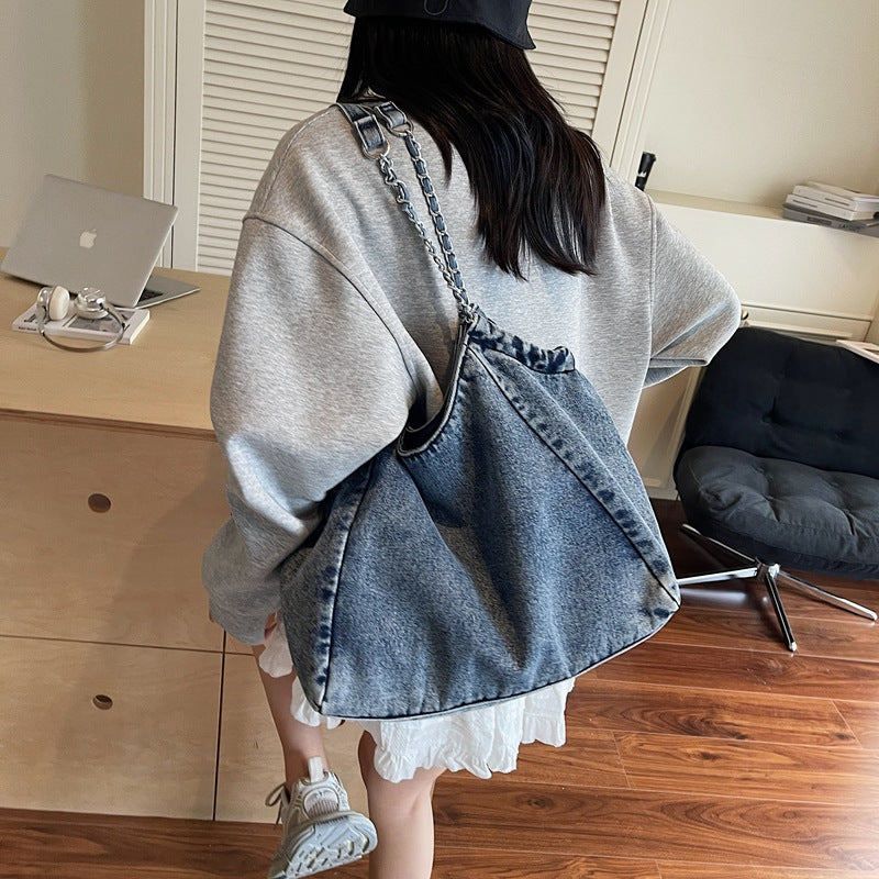 Cross-Border Denim Bag For Women 2025 New Fashion Chain Shoulder Crossbody Bag Large Capacity Commuter Tote Bag