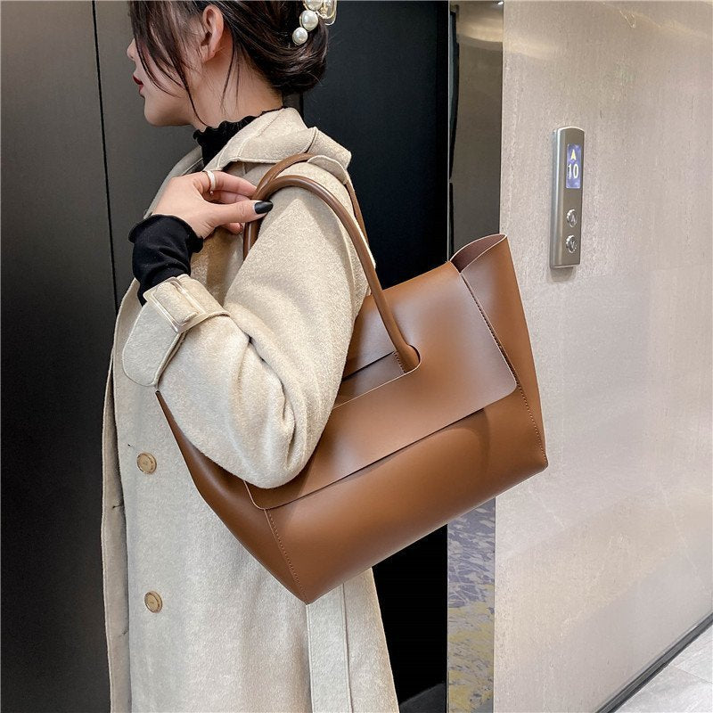 Minimalist Vegan Leather Large Top Handle Work Tote Bag