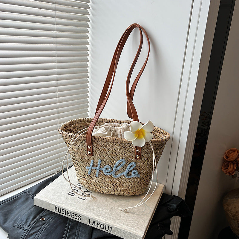 Women Straw Beach Summer Woven Shoulder Underarm Basket Tote Bag