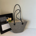 Women Unique Woven Large Striped Handheld Rustic Beach Bag