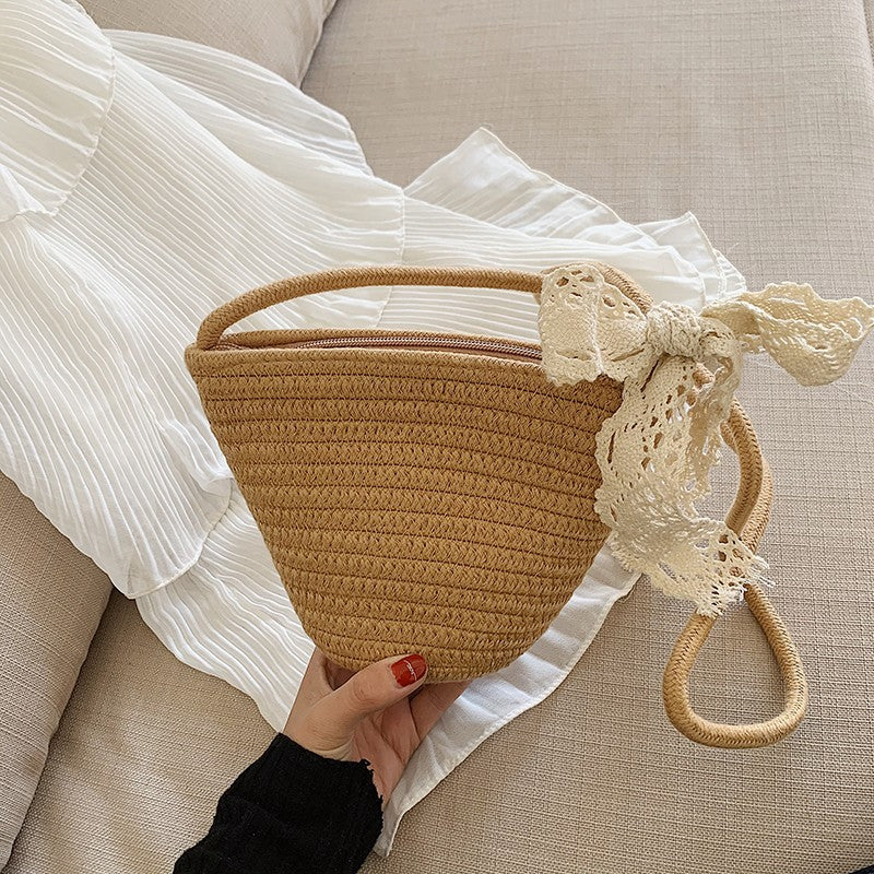 Women Woven Straw 2026 New Trendy Fashion Crossbody Beach Bucket Bag