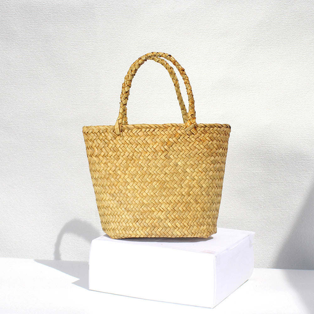 Handmade Colorful Straw Woven Beach Basket Bag