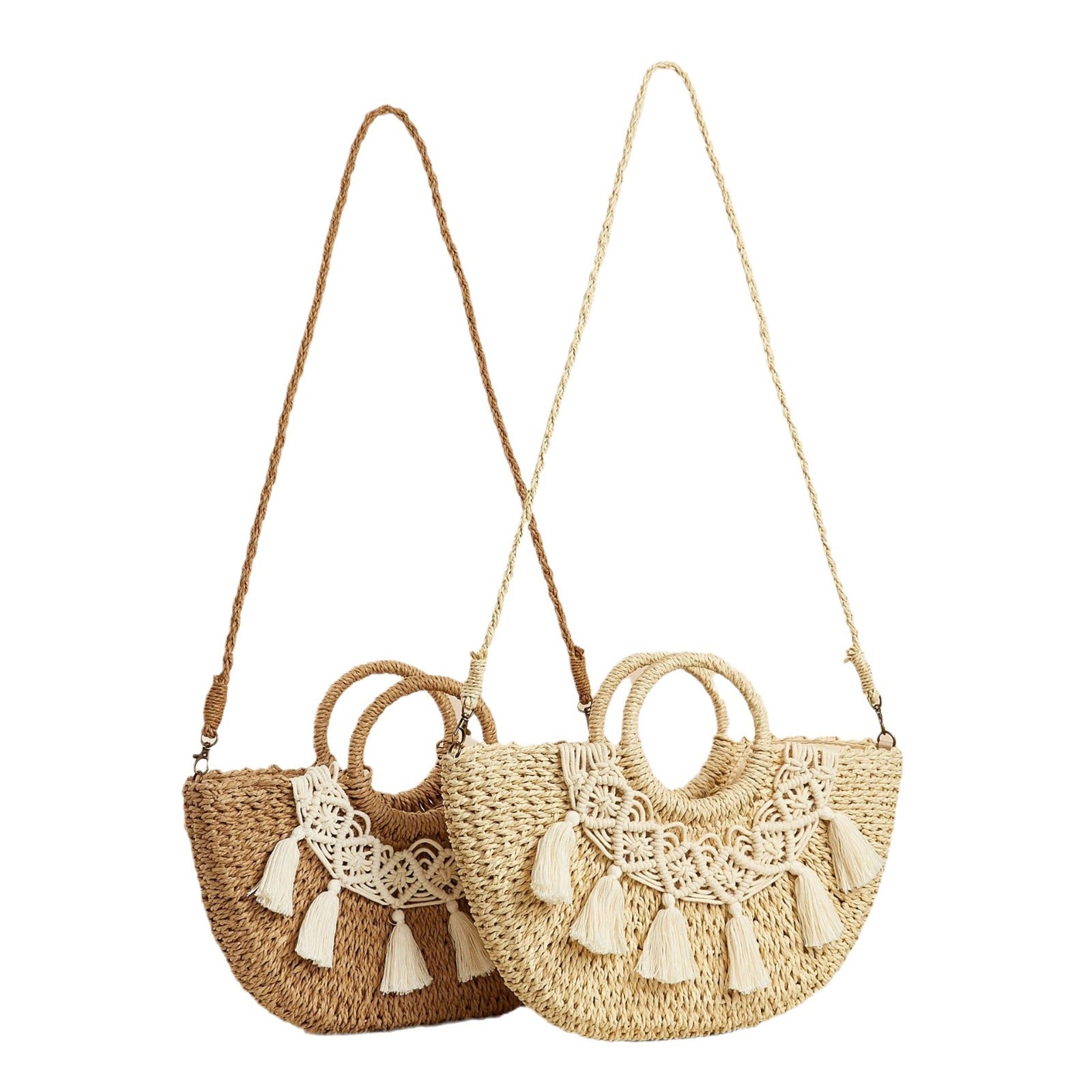 Half-Moon Straw Woven Large Capacity Crossbody Bag