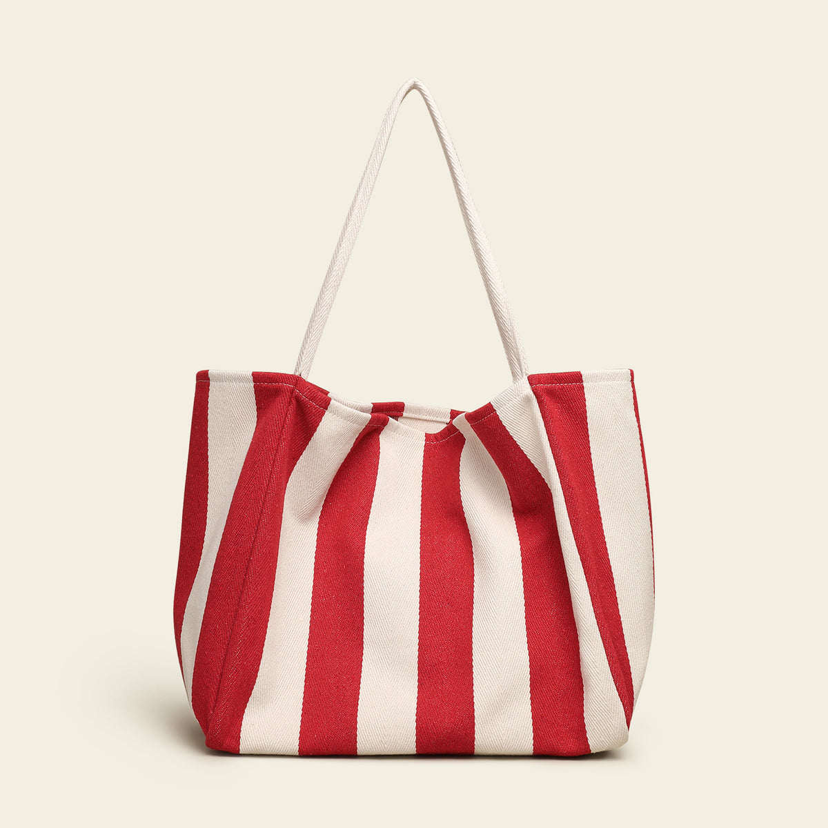 Contrast Stripe Large Capacity Soft Canvas Tote Bag