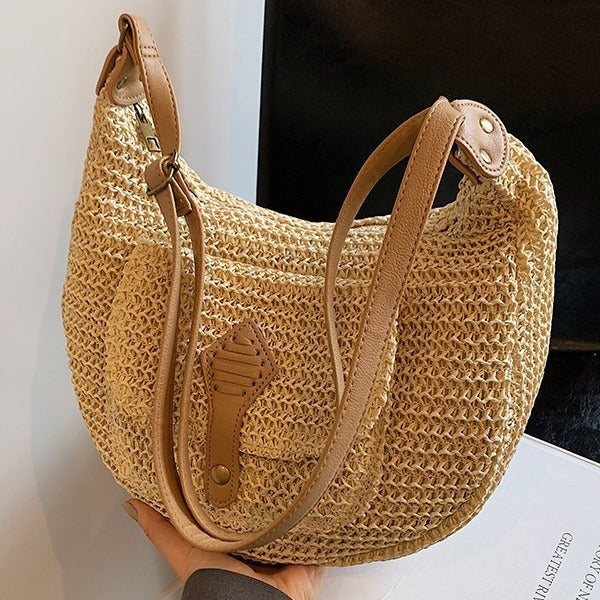 Women Casual Vacation Straw 2026 Summer New Versatile Shoulder Underarm Saddle Large Beach Bag