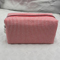 Seersucker Striped Cosmetic Bag Large Capacity Travel Toiletry Clutch Bag