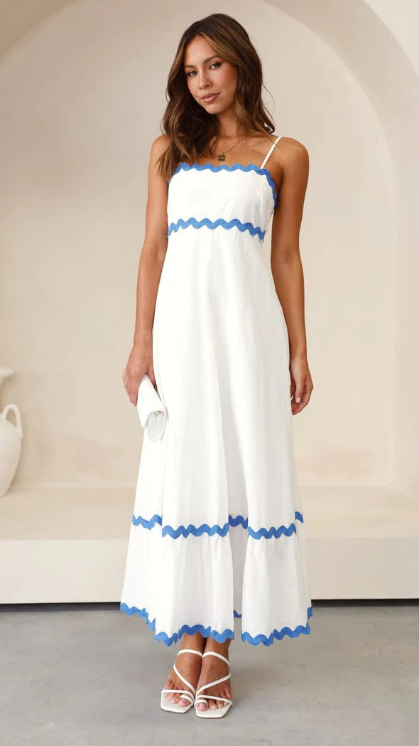 Solid Color Lace Stitching Suspender Tube Top Oversized Dress