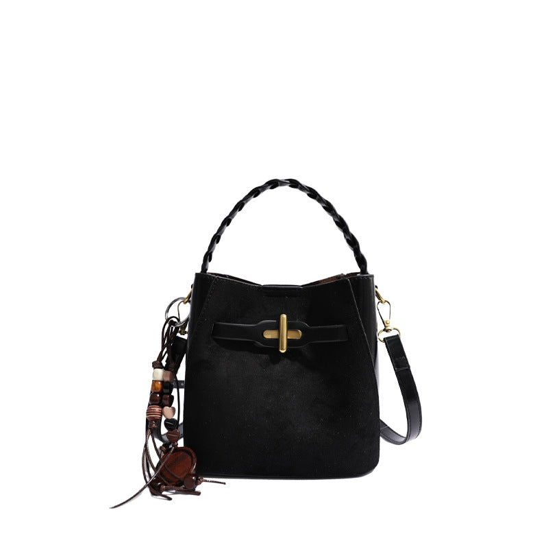 Mini PU Leather Bucket Bag with Twist Lock Detail
