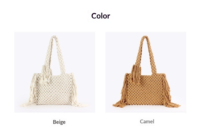 Boho Handwoven Cotton Macramé Tote Bag with Fringe