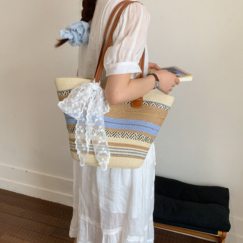 Women 2026 Spring New Straw Tote Summer Large Beach Woven Shoulder Bag