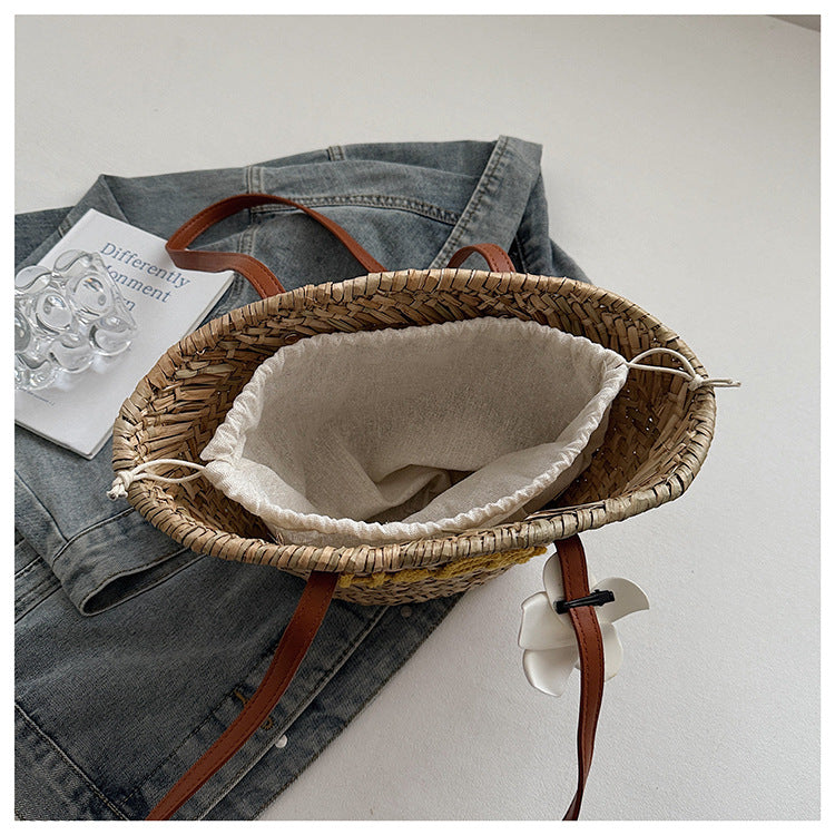 Women Straw Beach Summer Woven Shoulder Underarm Basket Tote Bag