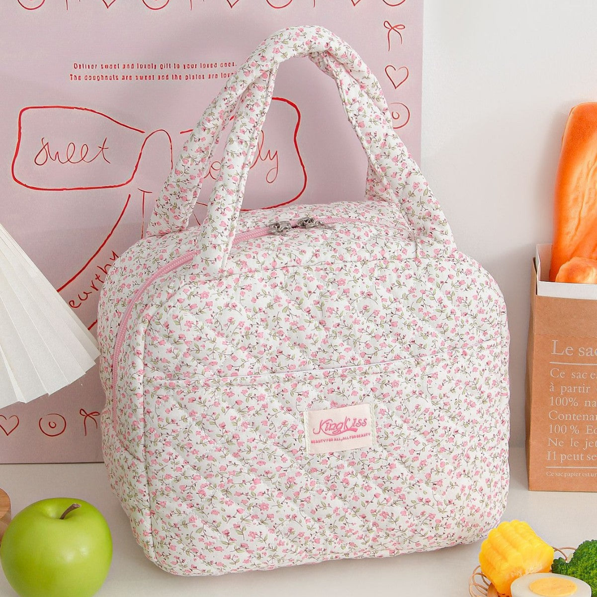 Small Floral Insulated Large Capacity Lunch Bag