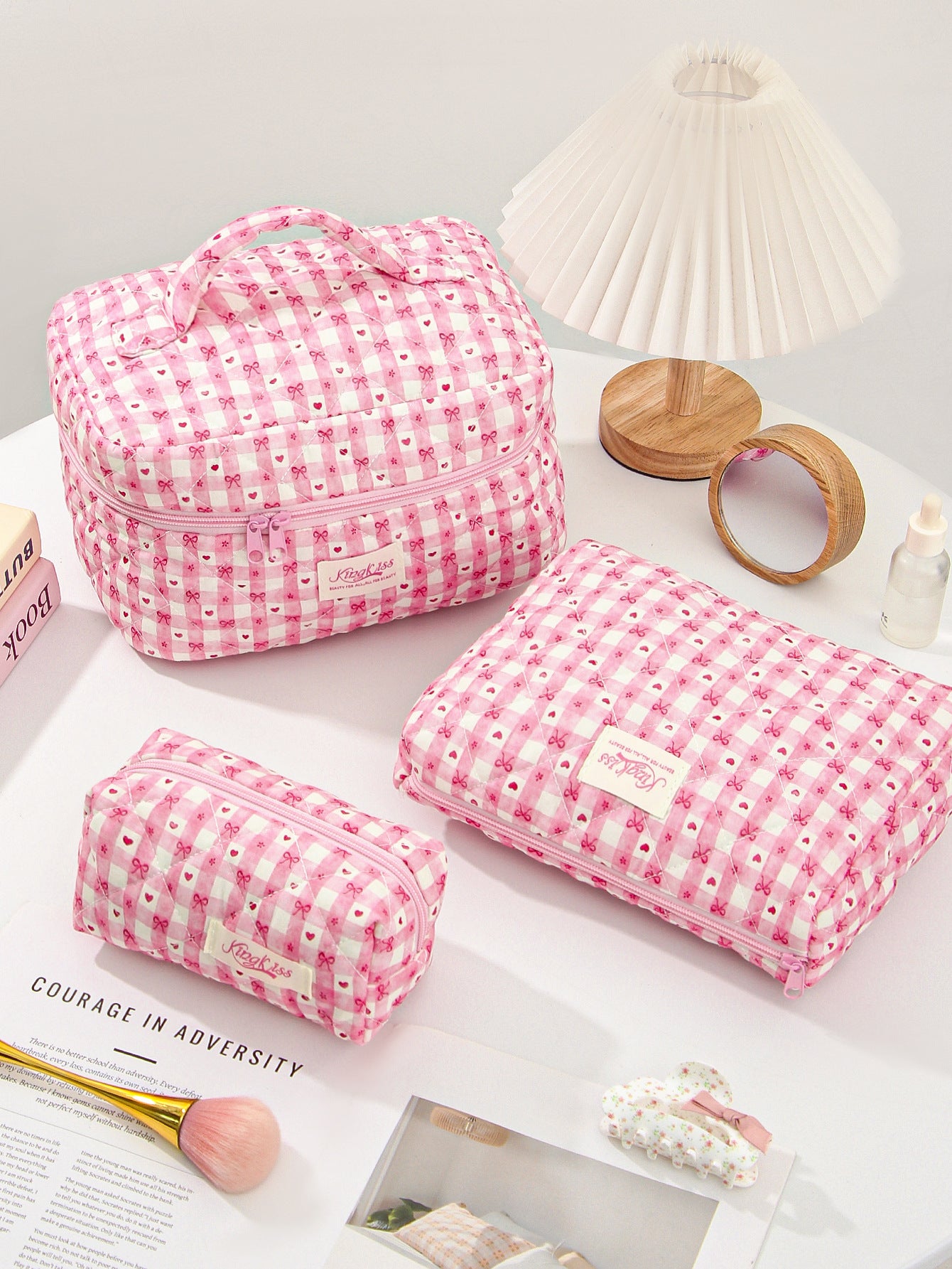 Canvas Striped Octagonal Large-Capacity Toiletry Bag