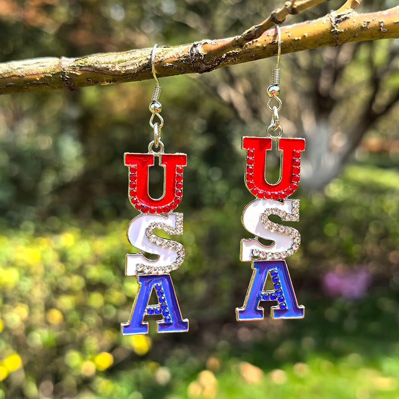 Independence Day Flag Love Star Earrings