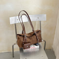 Vintage Suede Shoulder Bag with Mini Pouch and Adjustable Strap