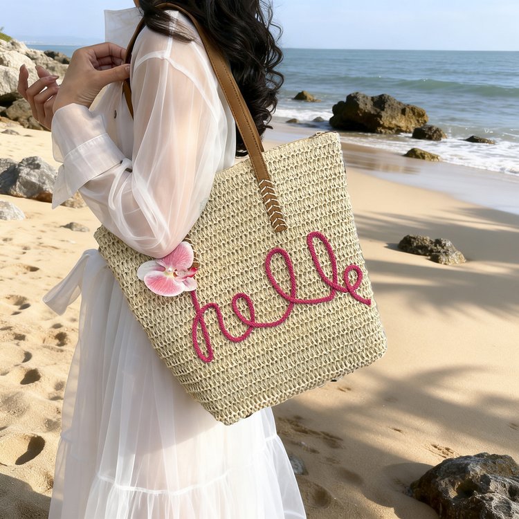 Beach Travel Straw 2026 New Fashion Letter Woven Shoulder Large Bag