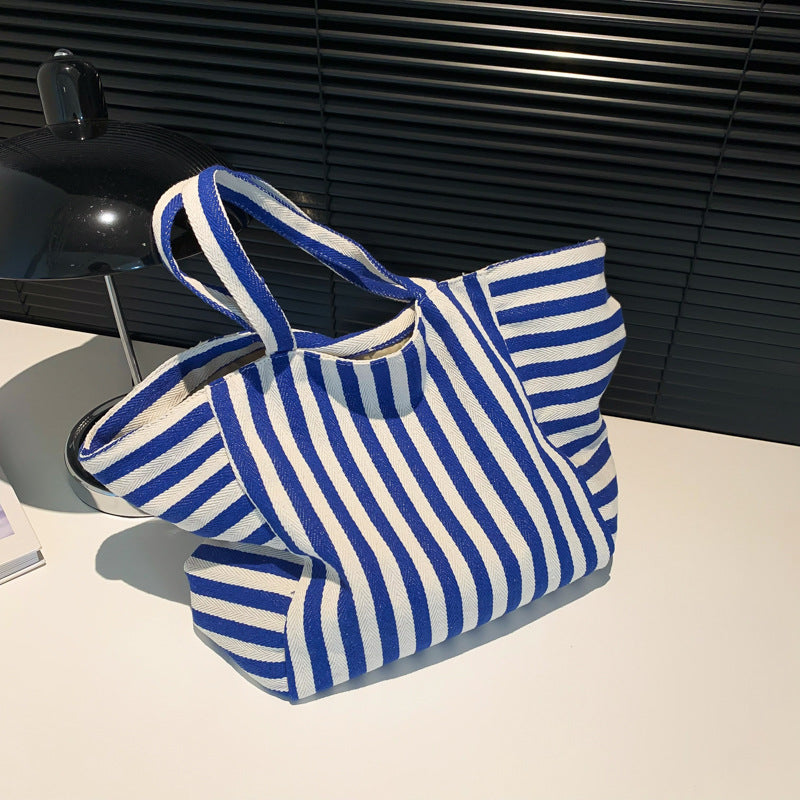 2026 New Stripe Print Reversible Canvas Tote Bag